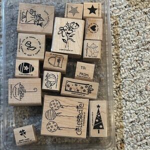 Wood Stamp Set with Floral, Holiday & Celebration Designs - Tag TimeNatural Wood